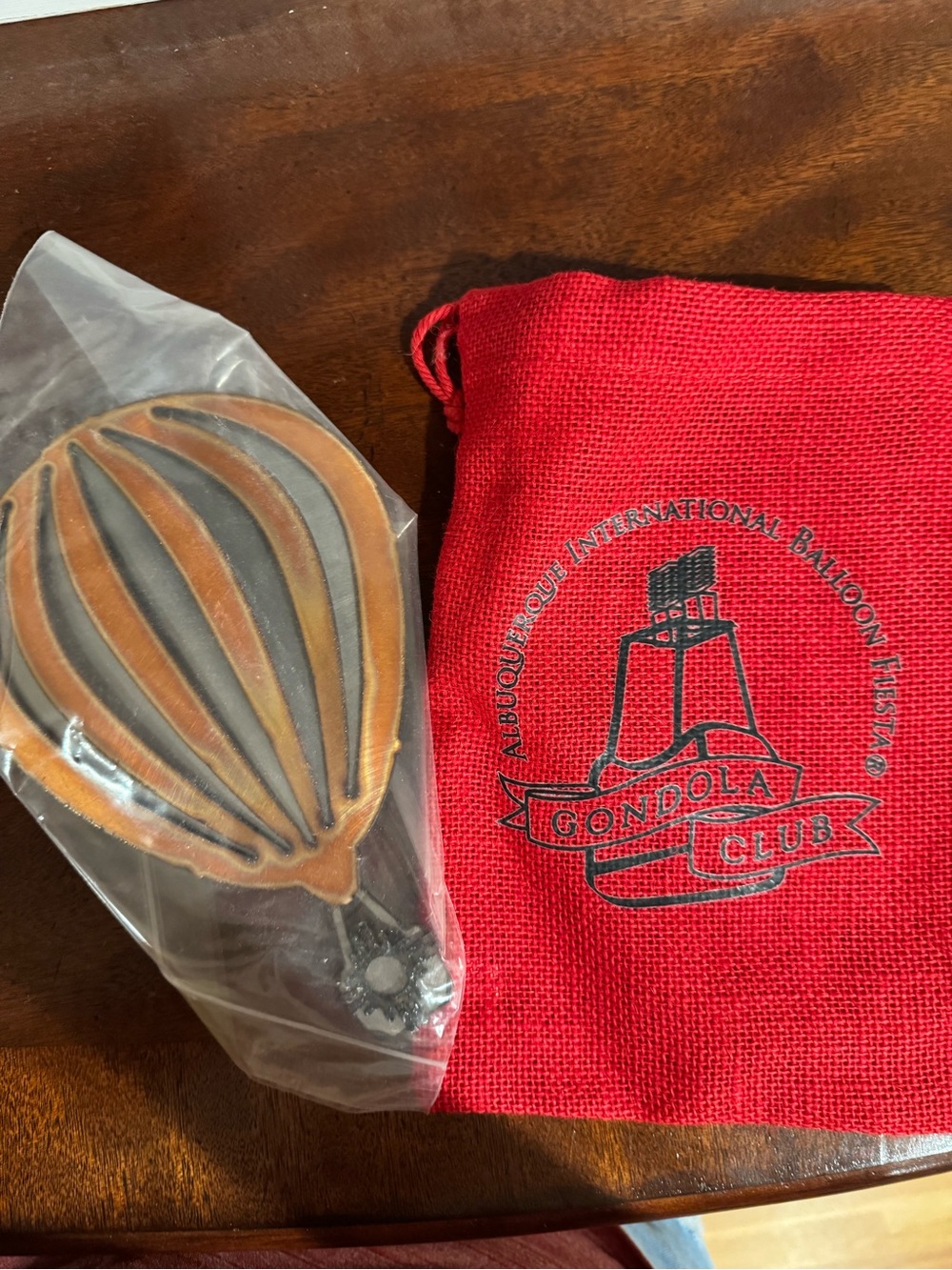 Gondola Club Red Drawstring Pouch with Hot Air Balloon hanging ornament
